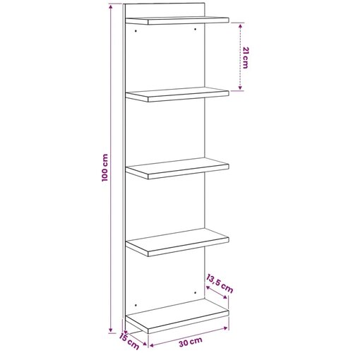  Zidna polica Dimljeni hrast 30 x 15 x 100 cm - Dimljeni hrast 1 30 x 15 x 100 cm (5 etaža) Slike