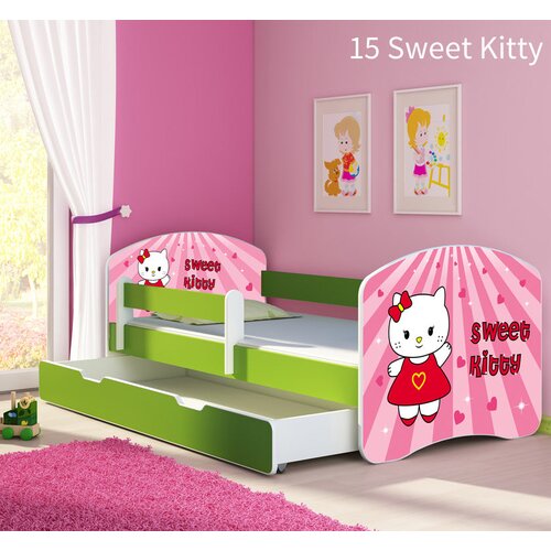  Dječji krevet ACMA s motivom, bočna zelena + ladica 140x70 cm 15 Sweet Kitty Cijene