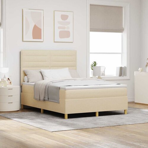  LED Box Spring Krevet s uzglavljem Krema 140 x 200 cm tkanina Cijene
