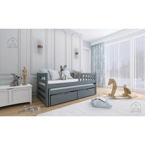 Lano Otroška postelja z dodatnim ležiščem Bolko - 90x200 cm - Siva