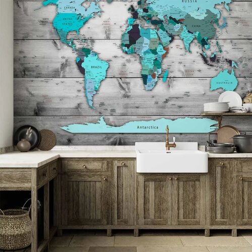 Foto tapeta - World Map: Blue Continents 500x350 Vodootporna Cene