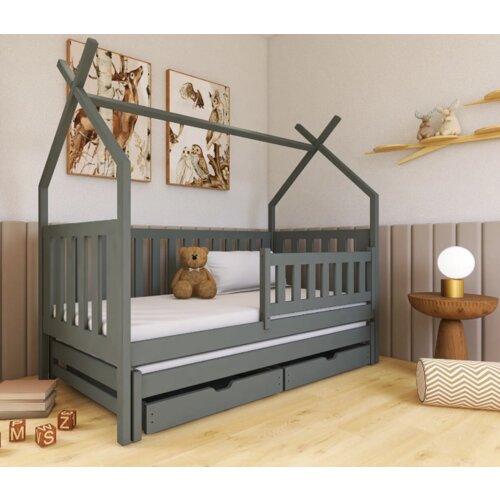 Drveni dečiji krevet tytusa sa dodatnim krevetom i fiokom - grafit - 190/200x90 cm Cene