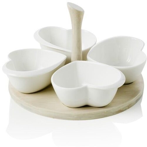 Brandani BRANDAN komplet servirne posode s stojalom / porcelan / bambus Slike
