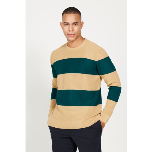 AC&Co / Altınyıldız Classics Men's MILK BROWN-GREEN Standard Fit Regular Fit Crew Neck Knitwear Sweater Cene