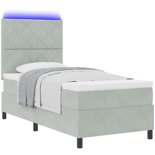 vidaXL Box Spring Krevet s Madracem i LED Osvjetljenjem Svjetlosiva 90x200 cm Bar&scaron;un Cijene