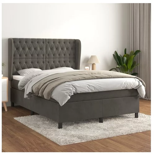  Box spring postelja z vzmetnico temno siva 140x200 cm žamet