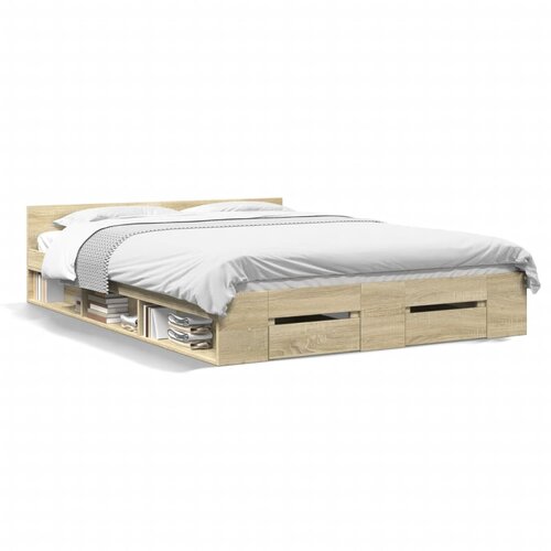 vidaXL Posteljni okvir s predali sonoma hrast 135x190cm inženirski les Cene