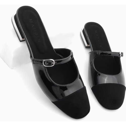 Marjin Women's Closed Heeled Slippers Tosya Black Patent Leather Slike