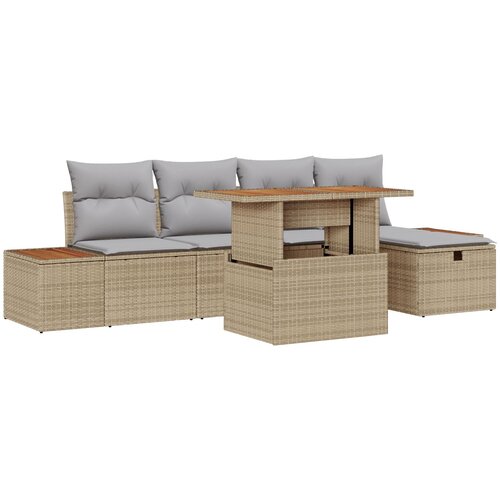 vidaXL Set od 6 vrtnih sofa s jastučićima bež poli ratan Cene