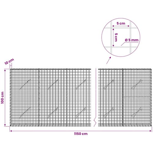  Gabion s 5 mm žicom i mrežom 5x5 cm 1150x10x100 cm Slike