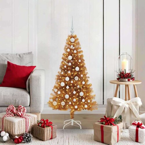 vidaXL Božično drevo med 150 LED z stojalom Zlata 120 cm PET Cene