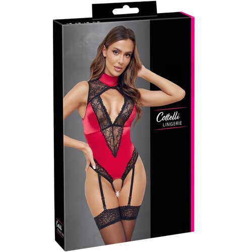 Cottelli - čipkasti body s ogrlicom (crveni) - M Cene