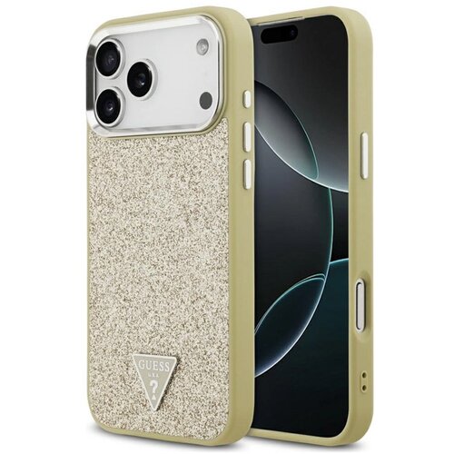  Maska za iPhone 17 Pro Max Guess Glitter Triangle Logo MagSafe zlatna Slike
