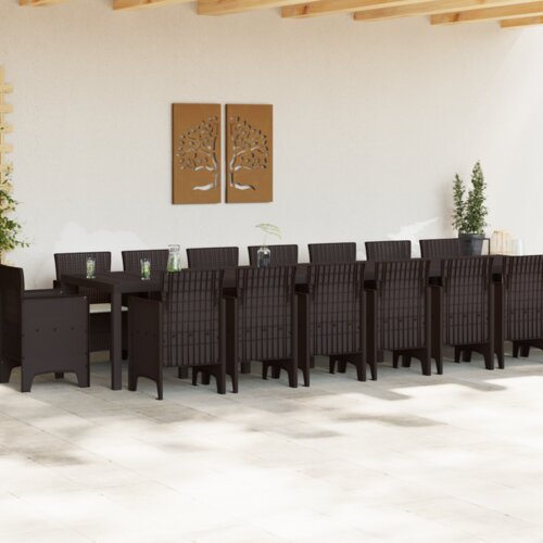 vidaXL set vrtnih stolova i stolica od 17 dijelova s jastučićima smeđi poli ratan, vrtni stol smeđi 250x100x73 cm poli ratan, vrtni stol smeđi 150x100x73 cm poli ratan, vrtne stolice s jastučićima 4 kom smeđi poli ratan Cene