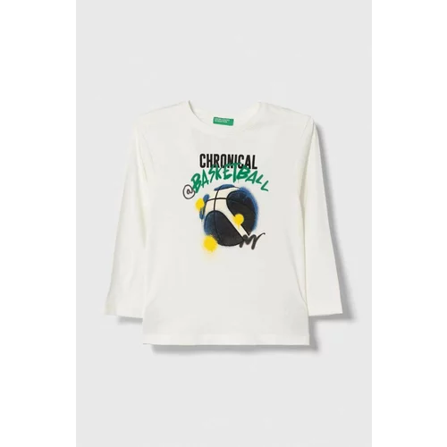 United Colors Of Benetton Bombažna majica z dolgimi rokavi bela barva