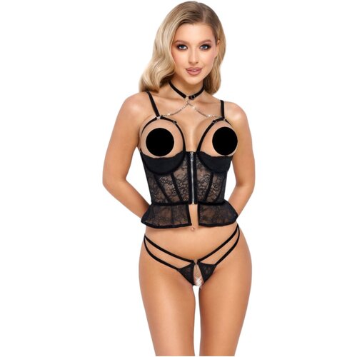 Abierta Fina otvorene tange i korzet (crni) - L Cijene