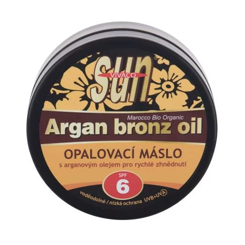 Vivaco Sun Argan Bronz Oil Suntan Butter SPF6 vodoodporno maslo za zaščito pred soncem z arganovim oljem za hitro porjavelost 200 ml