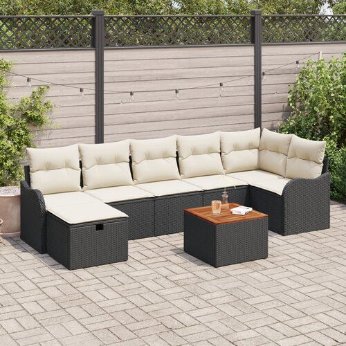 vidaXL set od 8 komada vrtne sofe s jastucima crni poli ratan, 2-sjedalna vrtna sofa s jastucima crni poli ratan Cene