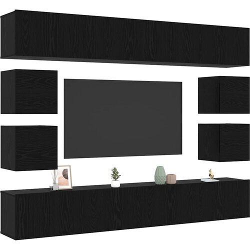  Set TV komoda Zidne 8 pcs Crni hrast Konstruirano drvo Slike