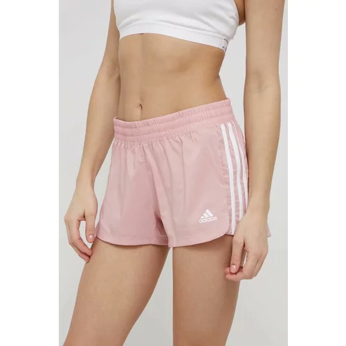 Adidas Kratke hlače za trening za žene, boja: ružičasta, s aplikacijom, srednje visoki struk
