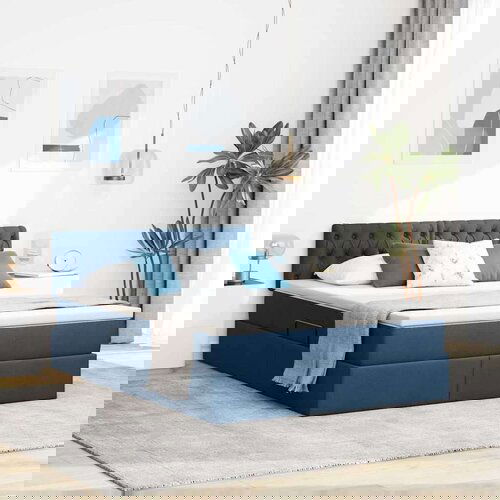  Krevet S LED lampica s uzglavljem Plava 140 x 200 cm tkanina Cijene