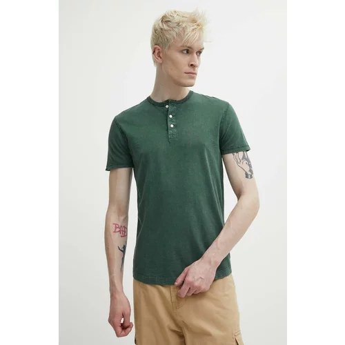 Superdry Pamučna majica za muškarce, boja: zelena, bez uzorka