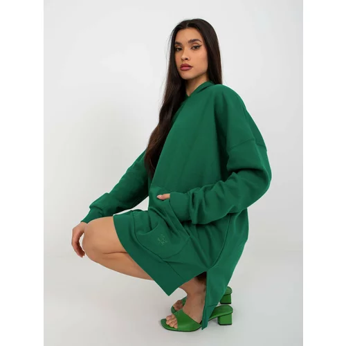 Fashion Hunters MAYFLIES dark green long oversized kangaroo sweatshirt