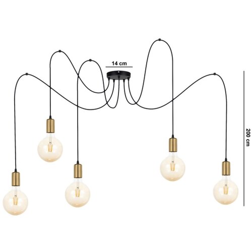  Luster na sajli MIROS 5xE27/60W/230V pauk crna/zlatna Slike