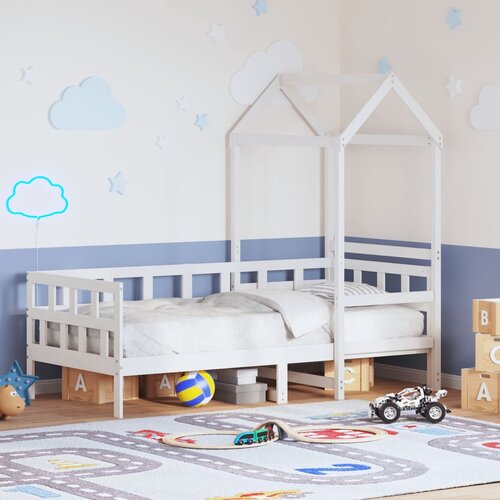 Dnevni krevet s krovom bez madraca bijeli 80x200cm masivno drvo Slike