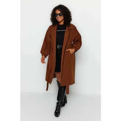 Trendyol Curve Brown Trench Coat with a Belted Waist