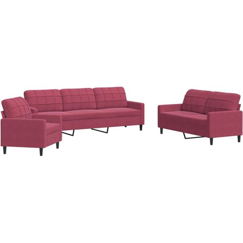  3-dijelni set sofa s jastucima crvena boja vina bar&amp;scaron;unasti Slike