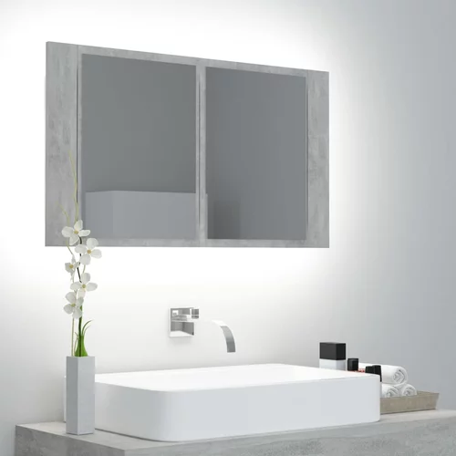 vidaXL LED kopalniška omarica z ogledalom betonsko siva 80x12x45 cm