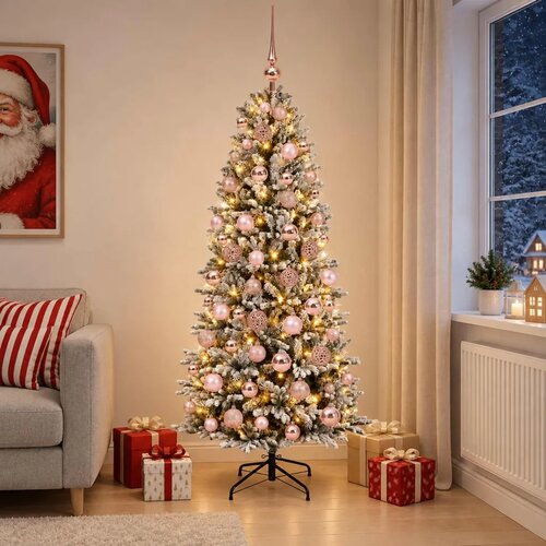  Umjetno božićno drvce s kuglicom 240 cm 300 LED lampica - Zelena i bijela 240 cm s LED-ima i ružičastim lopticama Cene