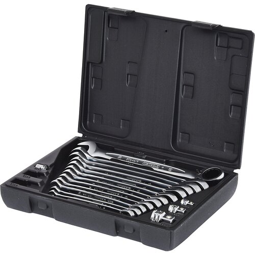 Ks Tools Komplet viličasto-obročastih ključev z ragljo GEARplus, preklopna izvedba, obroč zamaknjen za 15&amp;deg;, v kovčku, za nastavke, 16 kosov Slike