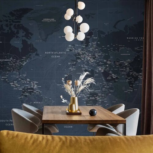  Foto tapeta - World map in blue - continents with inscriptions in English 150x105 Premium Cene