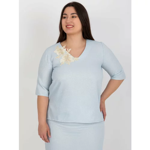 Fashion Hunters Light blue blouse plus size with short sleeves