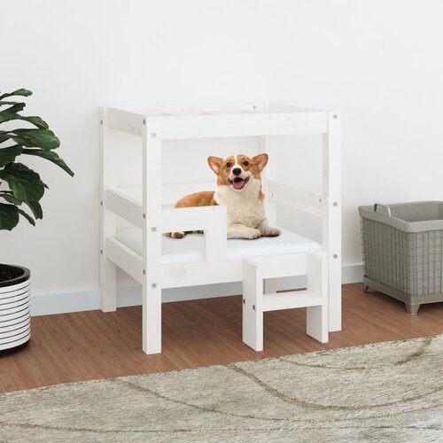 VidaXL Krevet za pse bijeli 55,5x53,5x60 cm od masivne borovine Slike