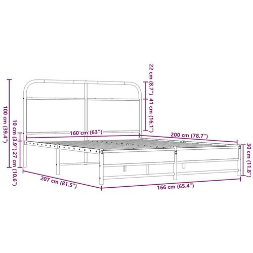 VidaXL Metalni okvir kreveta bez madraca smeđa boja hrasta 160x200 cm Slike