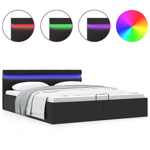 Maison Chic Dvižni Posteljni okvir - Dvoposteljna postelja - Zakonska postelja LED črno umetno usnje 180x200 cm, (21695274) Slike