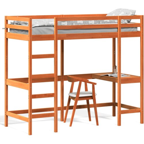  The Living Store Posteljni okvir z mizo vo&amp;scaron;čeno rjav 80x200 cm trdna borovina - Visoka Postelja, (21441570) Slike