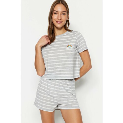 Trendyol Pajama Set - Gray - Striped Slike