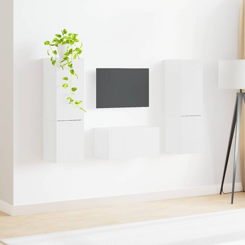  Set TV komoda 5 pcs Visoki sjaj bijela Konstruirano drvo Slike