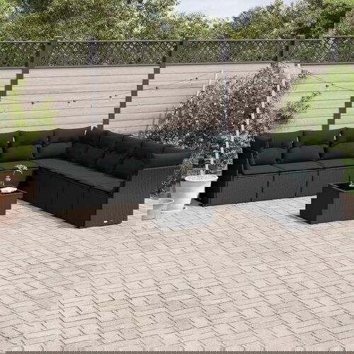 VidaXL 10-dijelni set vrtnih sofa s jastucima crni od poliratana Slike