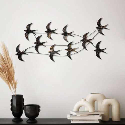 Wallity Zidna dekoracija Flock of Swallows 3, 45 x 104 x 8 cm, Crna Cene