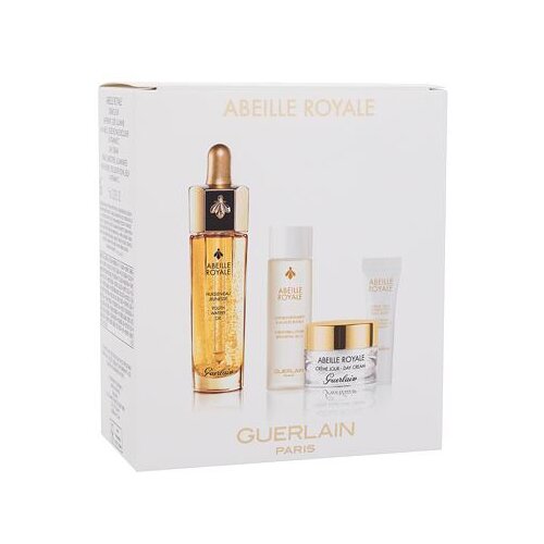 Guerlain Abeille Royale Programme Anti-Age darilni set olje za obraz Abeille Royale Youth Watery Oil 15 ml + dnevna krema za obraz Abeille Royale Day Cream 7 ml + tonik za obraz Abeille Royale Fortifying Lotion With Royal Jelly 15 ml + krema za področje okoli oči Abeille Royale Eye Cream Multi-Wrinkle Minimiz za ženske Slike