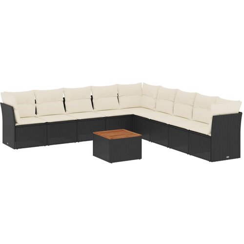  10-dijelni set vrtnih sofa s jastucima crni od poliratana Slike