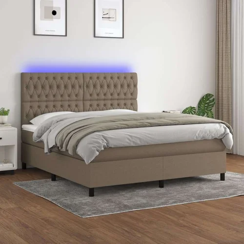  Krevet box spring s madracem LED smeđesivi 180x200 cm tkanina