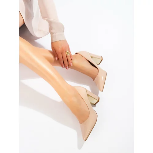 SHELOVET Classic lacquered pumps on the post beige