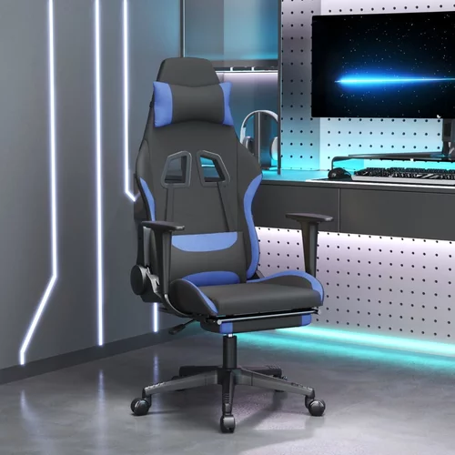 vidaXL Okretna igraća stolica od tkanine s osloncem za noge crno-plava