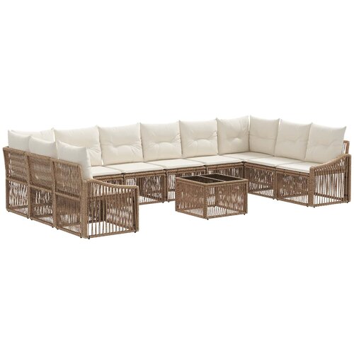 vidaXL Vrtna sedežna garnitura 11 pcs Bež poli ratan - - Bež - 84.452 - 55 x 55 x 37 cm - 2025--Uvoz_3 Cene